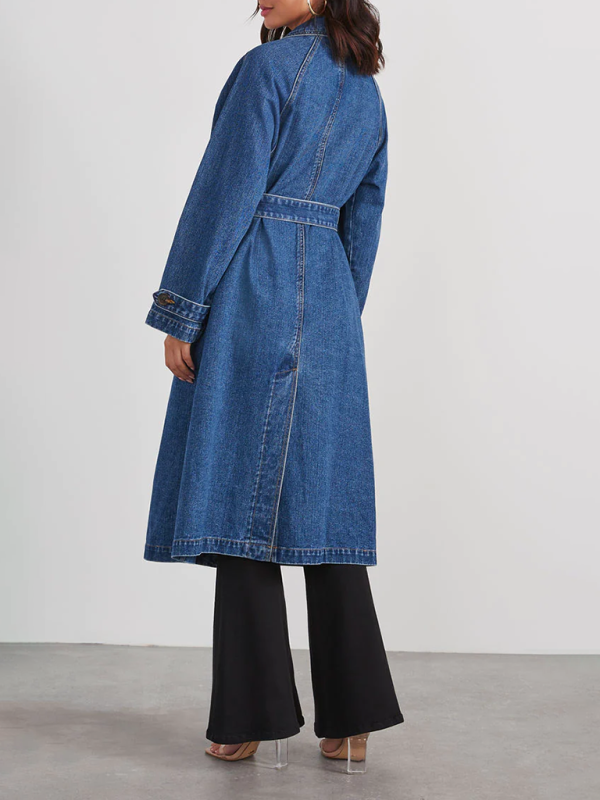 TEEK - Denim Cotton Double Pocketed Long Button Coat COAT TEEK K