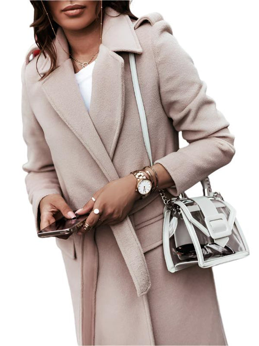 TEEK - Long-Sleeved V-Neck Tie Coat COAT TEEK K Cracker Khaki S