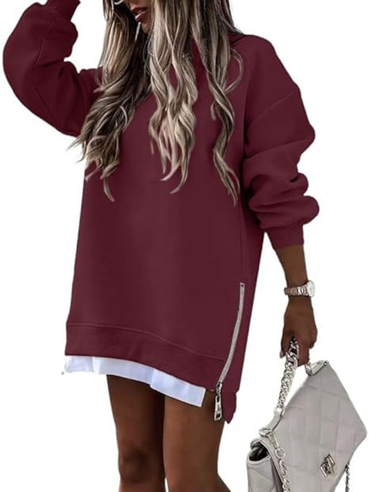 TEEK - Side Zipper Pullover Sweatshirt TOPS TEEK K Wine Red S