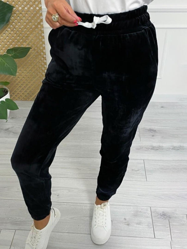 New autumn and winter versatile elastic waist casual pants  kakaclo Black S 