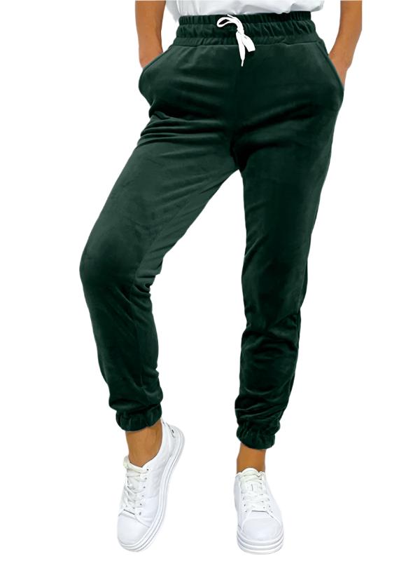 New autumn and winter versatile elastic waist casual pants  kakaclo Green  black jasper S 