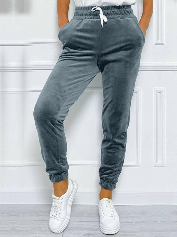 New autumn and winter versatile elastic waist casual pants  kakaclo Grey S 