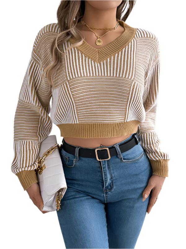 Casual striped lantern sleeve pullover with exposed belly button sweater  kakaclo   