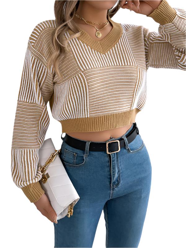 Casual striped lantern sleeve pullover with exposed belly button sweater  kakaclo   