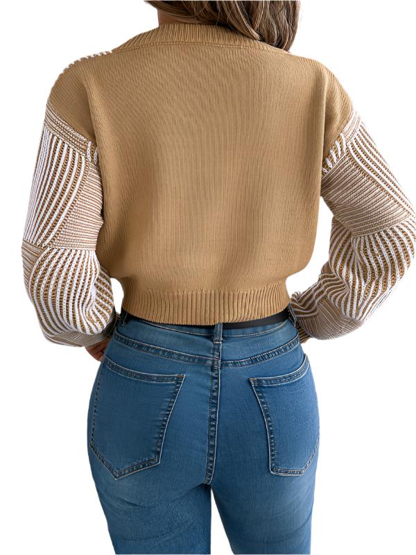 Casual striped lantern sleeve pullover with exposed belly button sweater  kakaclo   