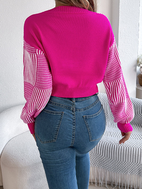 Casual striped lantern sleeve pullover with exposed belly button sweater  kakaclo   