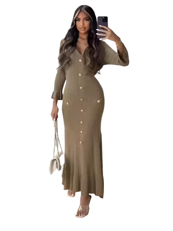 Autumn and winter fashion long slim fit knitted long-sleeved dress  kakaclo Dark Brown S 