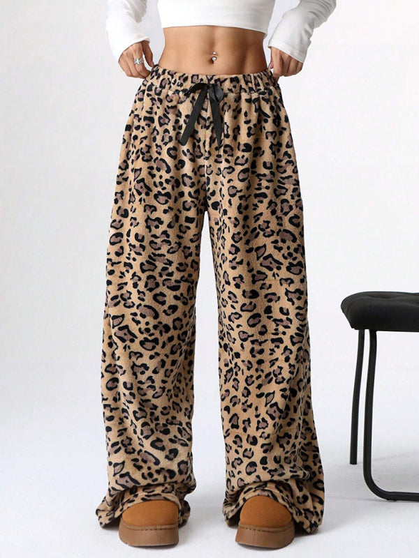 New Casual Pants Leopard Print Lace-Up Wide-Leg Pants  kakaclo   