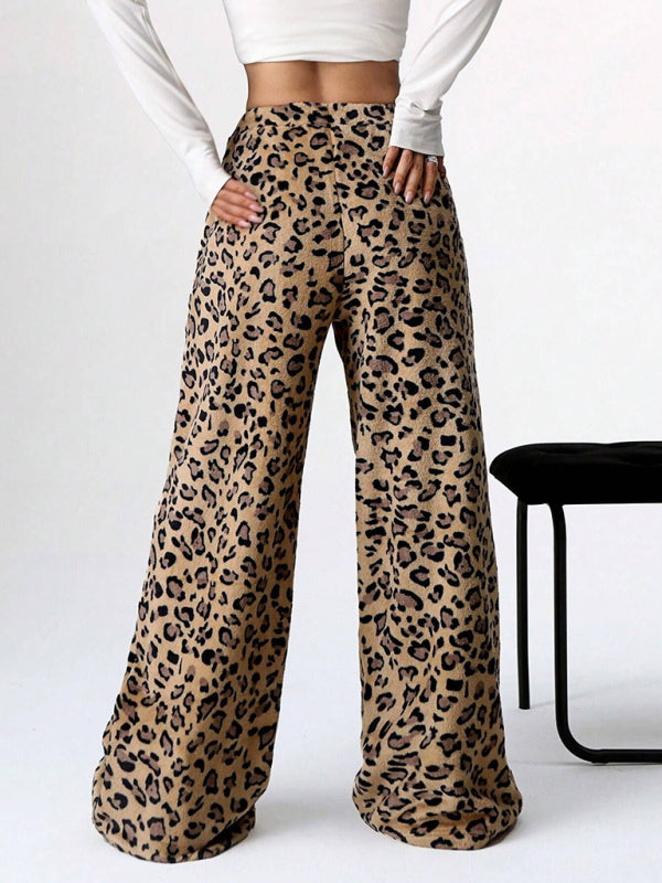 New Casual Pants Leopard Print Lace-Up Wide-Leg Pants  kakaclo   