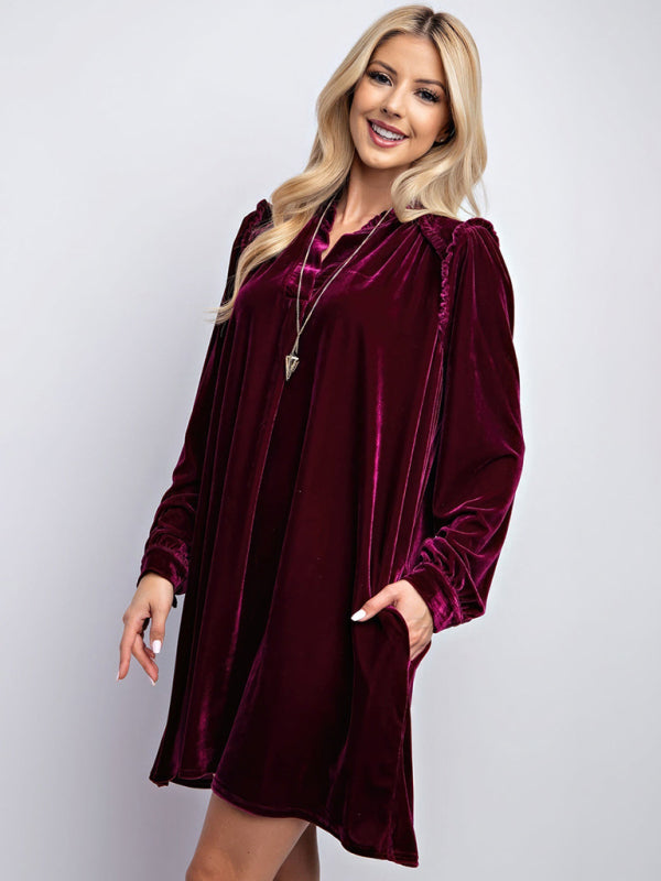 New velvet simple solid color loose straight dress  kakaclo   