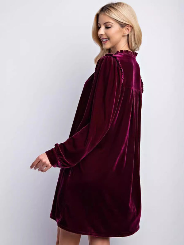 New velvet simple solid color loose straight dress  kakaclo   