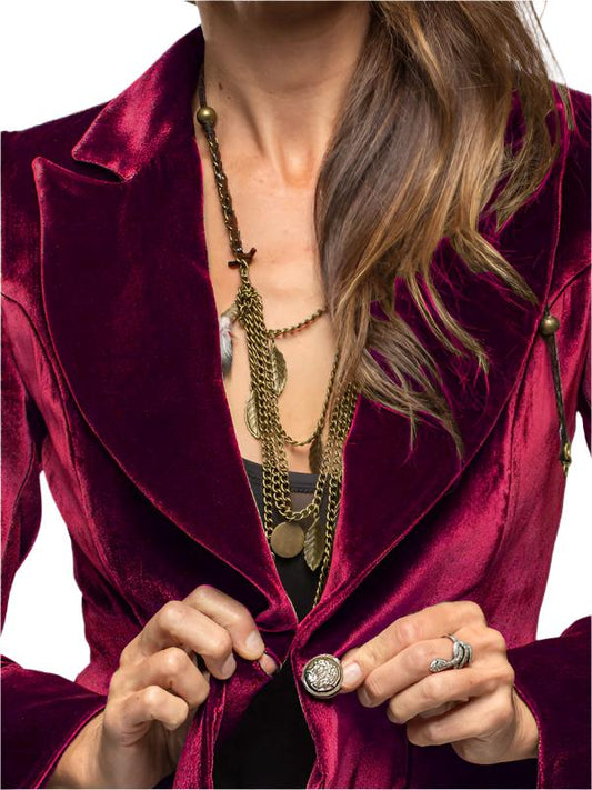 TEEK - Velvet One Button Slim Blazer JACKET TEEK K Wine Red S