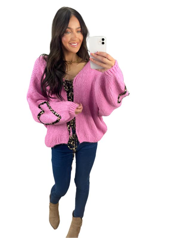 TEEK - Sweater Cardigan Loose Long-Sleeved Sweater TOPS TEEK K Hot pink S