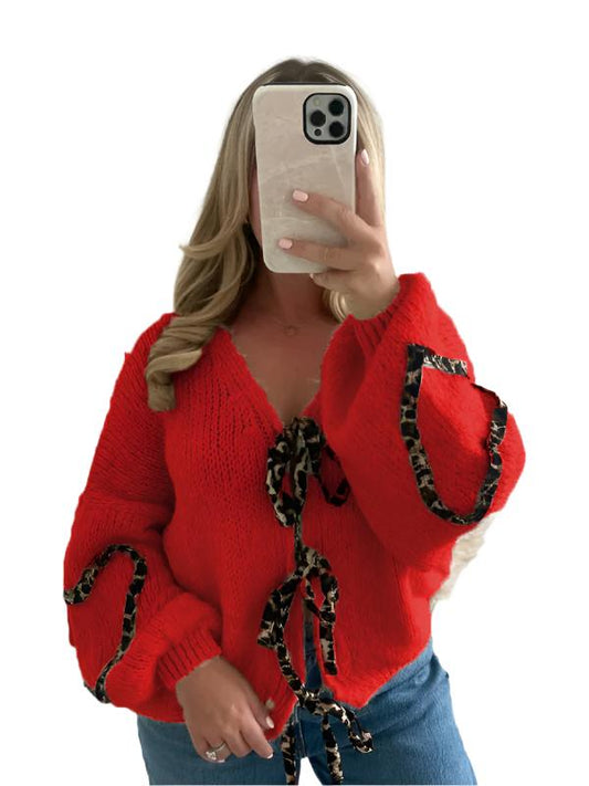 New sweater cardigan loose warm long-sleeved sweater knitted women's tops  kakaclo Red S 