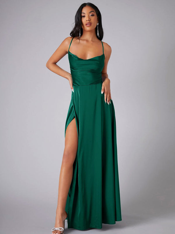 Women's sexy slim fit backless suspenders waist dress long dress  kakaclo Green S 