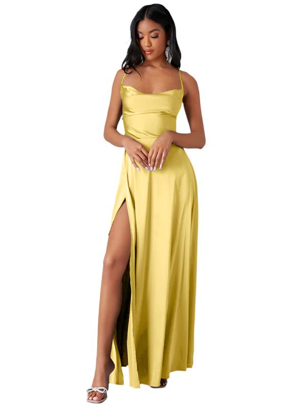 Women's sexy slim fit backless suspenders waist dress long dress  kakaclo Yellow S 