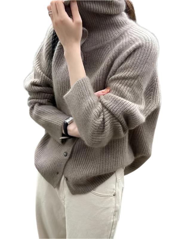 Fashion Knitted Sweater Turtleneck Single Breasted Loose Long Sleeve Cardigan  kakaclo   