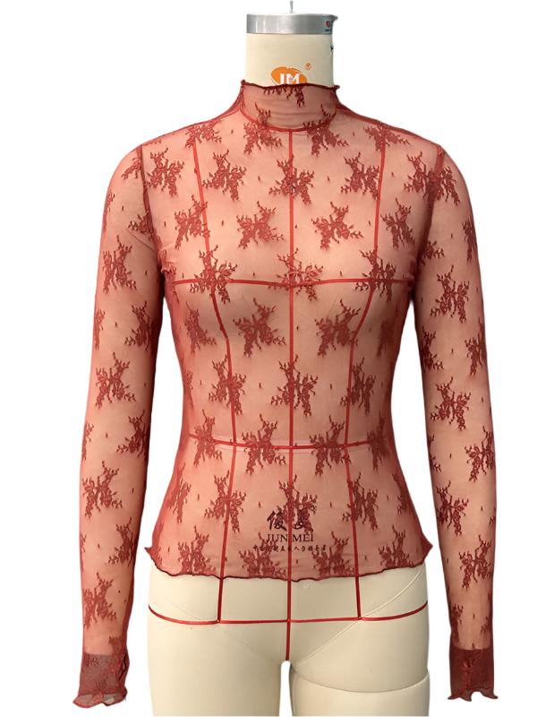 TEEK - Breathable Lace Mesh Multicolor Top TOPS TEEK K Orange Red S