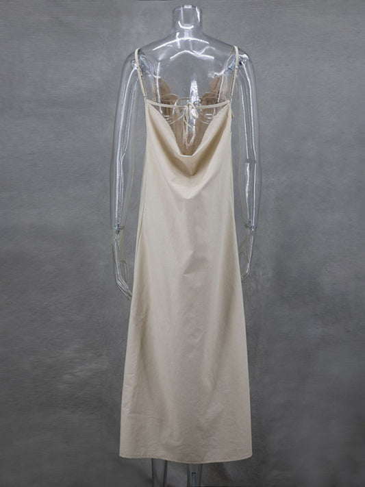 TEEK - Khaki V-neck Loose Sleeveless Holiday Dress DRESS TEEK K