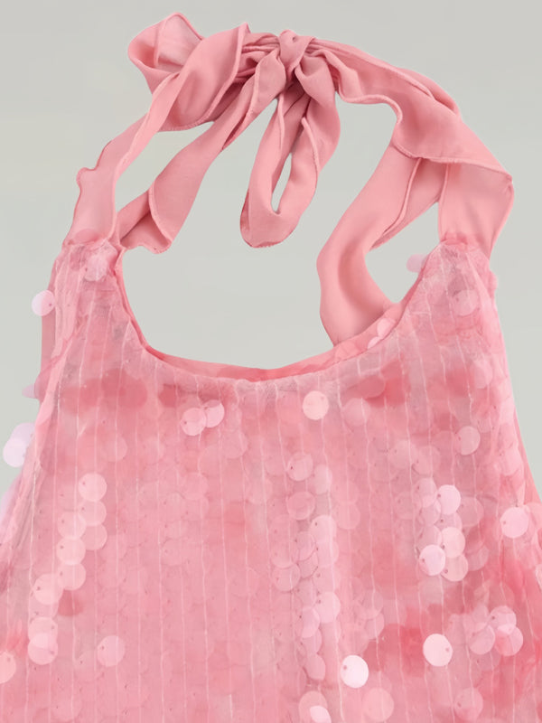 TEEK - Sequin Halter Sleeveless Backless Pink Dress DRESS TEEK K