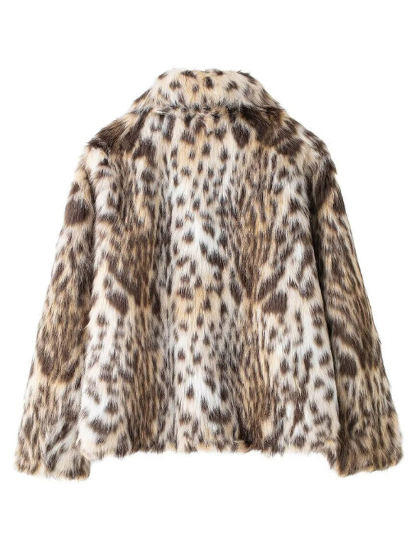 TEEK - Wild Leopard Print Short Lapel Furry Coat JACKET TEEK K