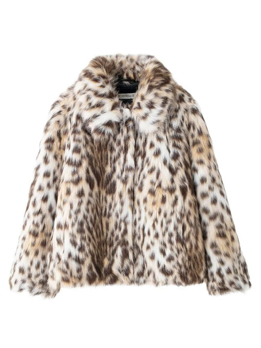 TEEK - Wild Leopard Print Short Lapel Furry Coat JACKET TEEK K XS