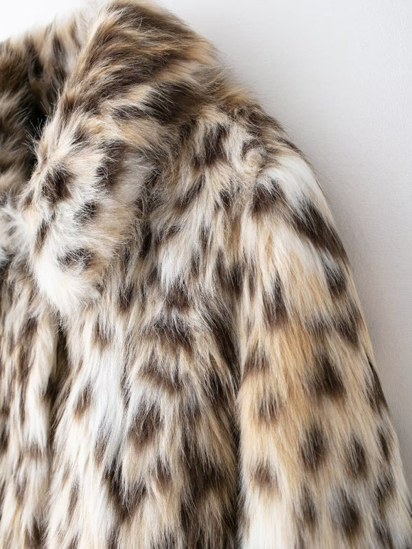 TEEK - Wild Leopard Print Short Lapel Furry Coat JACKET TEEK K