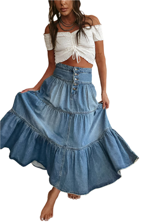 TEEK - Bohemian A-line Layered Cake Denim Skirt SKIRT TEEK K S