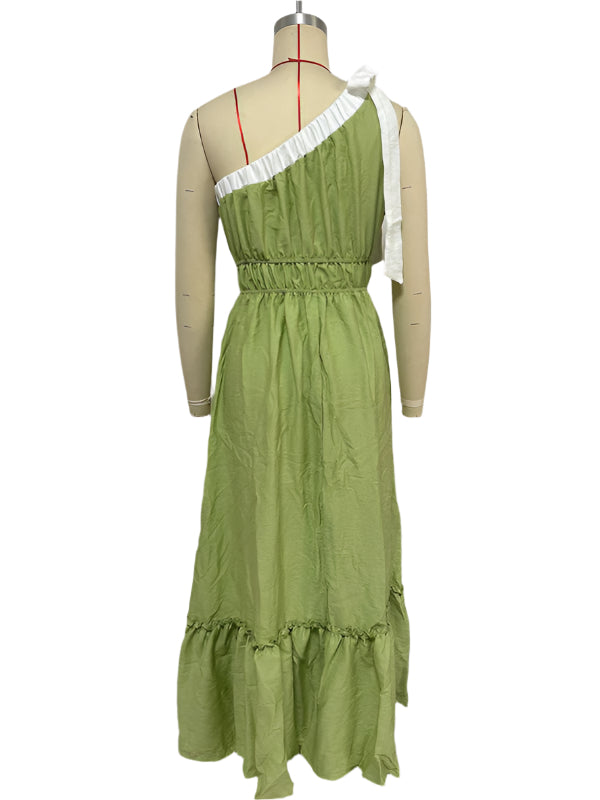 TEEK - Pale Green White Trim One-Shoulder Dress DRESS TEEK K