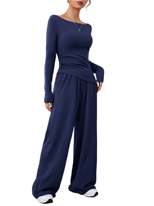 TEEK - Long-Sleeved Wide Leg Pants Two-Piece Set SET TEEK K