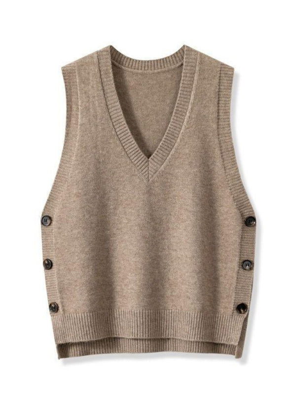 TEEK - V-Neck Solid Color Casual Sweater Vest VEST TEEK K Khaki S