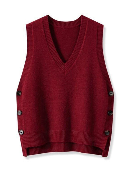 TEEK - V-Neck Solid Color Casual Sweater Vest VEST TEEK K Red S