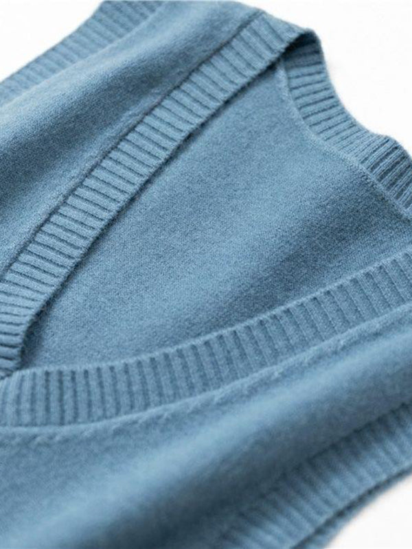 TEEK - V-Neck Solid Color Casual Sweater Vest VEST TEEK K