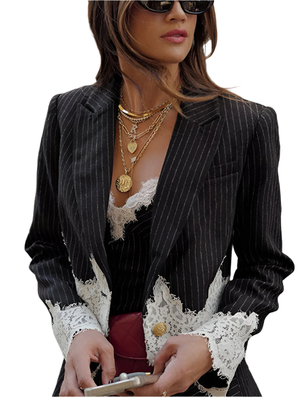 TEEK - Black Striped Patchwork Blazer JACKET TEEK K S