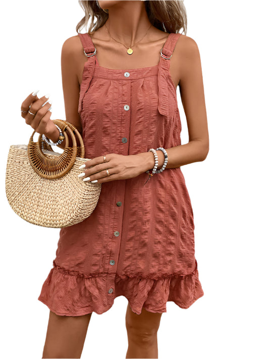 TEEK - Brick Red Tank Textured Pleated Dress DRESS TEEK K S