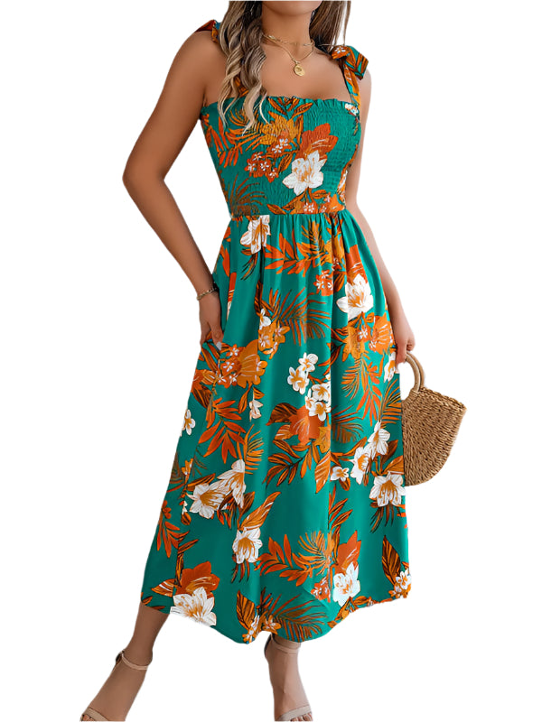 TEEK - Flower Shoulder Tie Tank Dress DRESS TEEK K Green S