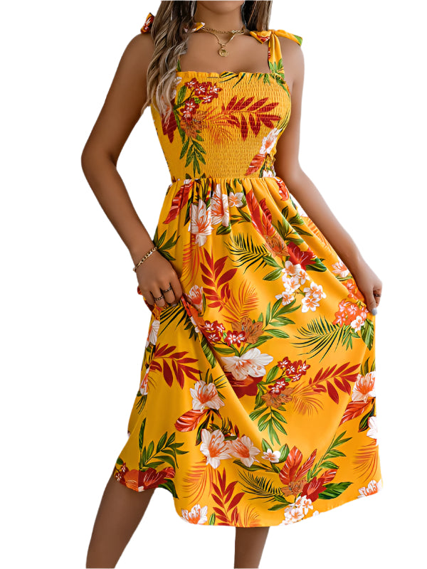 TEEK - Flower Shoulder Tie Tank Dress DRESS TEEK K Yellow S