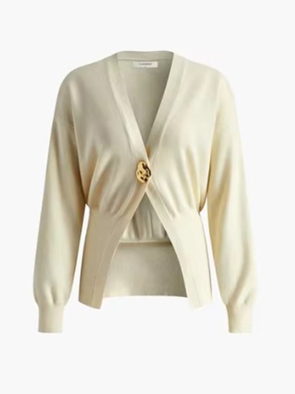 TEEK - V-Neck Button-Down Cardigan SWEATER TEEK K Cream S