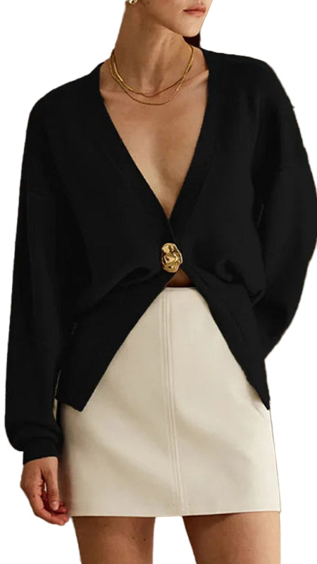 TEEK - V-Neck Button-Down Cardigan SWEATER TEEK K Black S