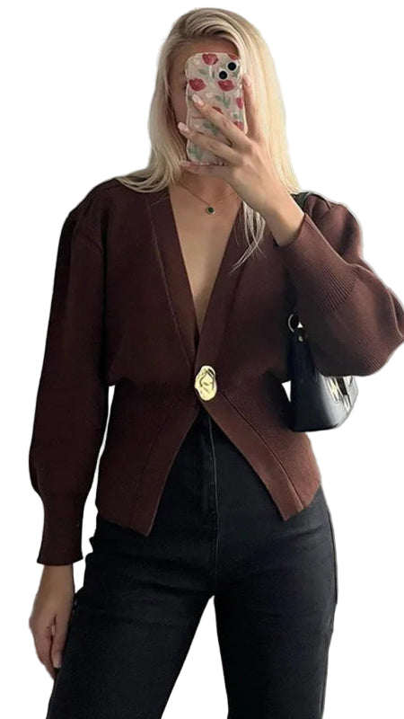 TEEK - V-Neck Button-Down Cardigan SWEATER TEEK K Coffee S