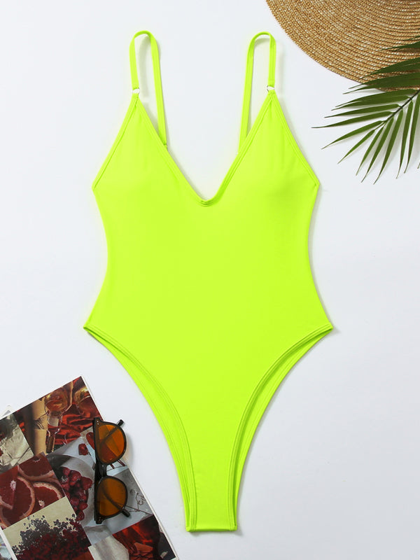 TEEK - Simple Low Dip One-Piece Swimsuit SWIMWEAR TEEK K Bud green S