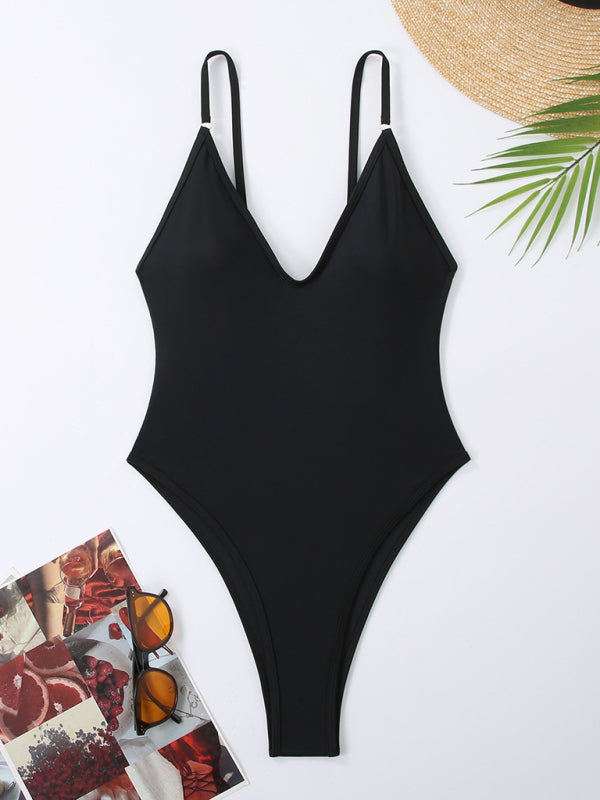 TEEK - Simple Low Dip One-Piece Swimsuit SWIMWEAR TEEK K Black S