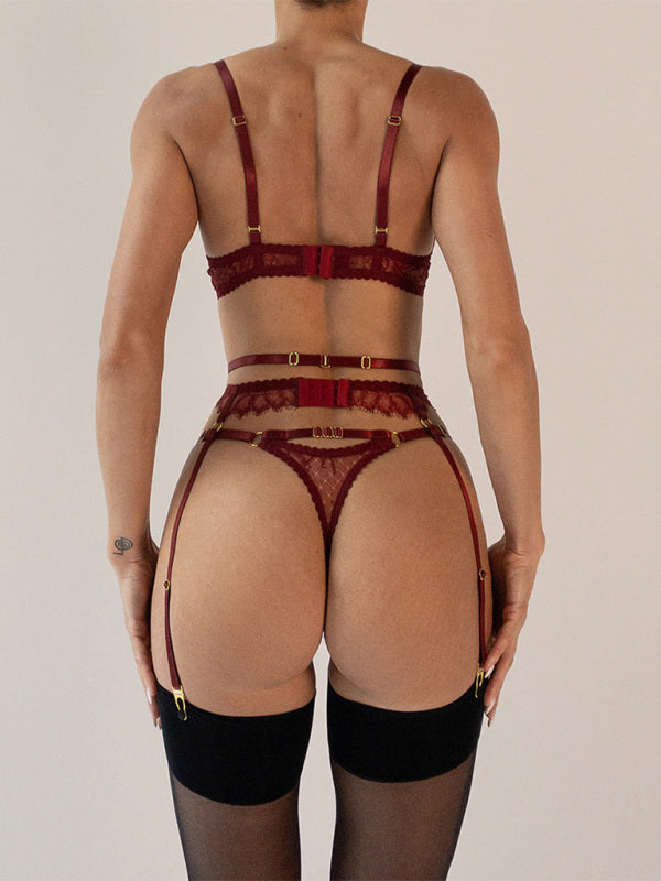 TEEK - 3PC Eyelash Lace Thong Lingerie Set LINGERIE TEEK K