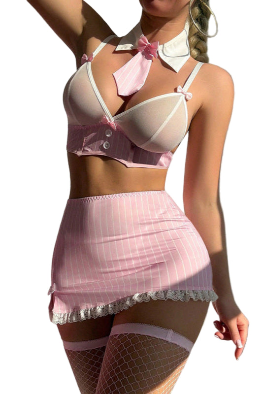 TEEK - Striped Bow Miniskirt Lingerie Set LINGERIE TEEK K
