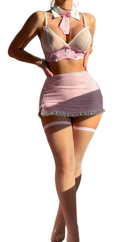 TEEK - Striped Bow Miniskirt Lingerie Set LINGERIE TEEK K