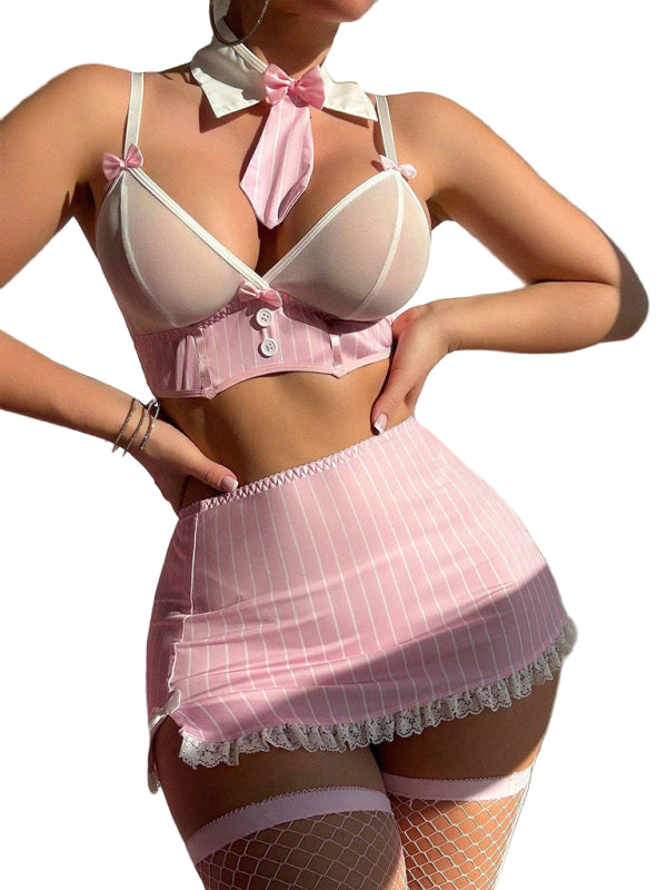 TEEK - Striped Bow Miniskirt Lingerie Set LINGERIE TEEK K