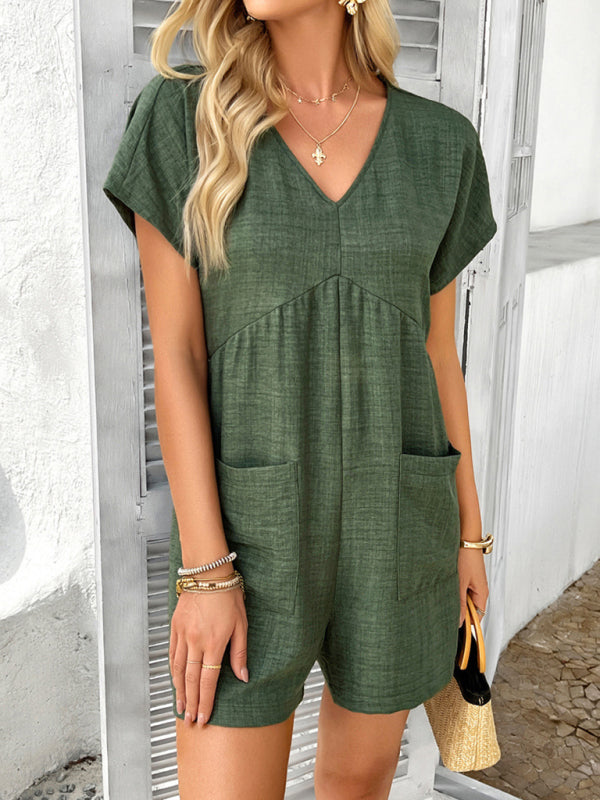 TEEK - Bohemian Imprisoned Draped Back Short-Sleeved Romper JUMPSUIT TEEK K