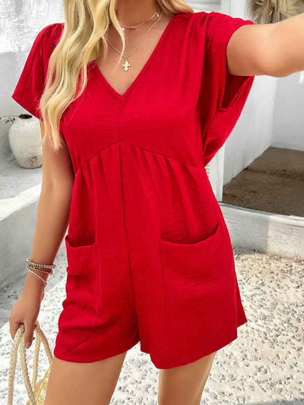 TEEK - Bohemian Imprisoned Draped Back Short-Sleeved Romper JUMPSUIT TEEK K