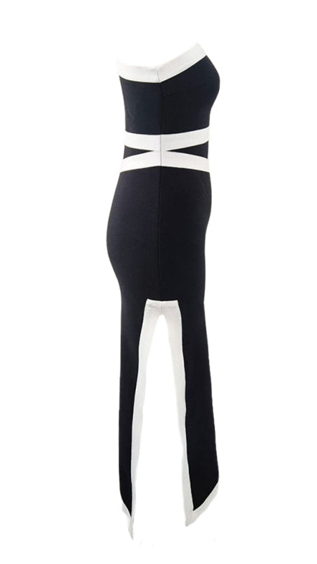 TEEK - Black One-Shoulder Colorblock Waist Bandage Dress DRESS TEEK K