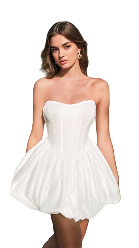 TEEK - Fishbone Tutu Fluffy Sleeveless Dress DRESS TEEK K White S